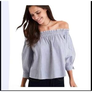 American Eagle Womens Top Blue XL Off the Shoulder Striped Plus Size